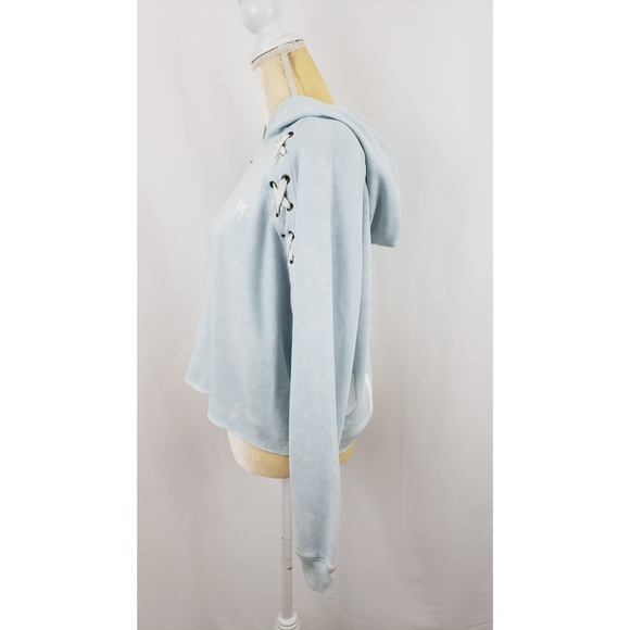 Pink Victoria's Secret Blue Acid Wash Crop Hoodie - Picture 5 of 5